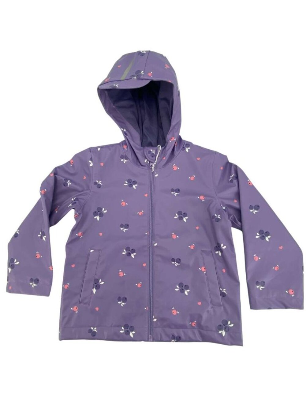 Pekkle | Girl's Rain Jacket | Berry Print | Full Zip-Up | Size 3T | Purple **NEW